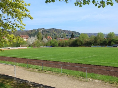 Rasenplatz mit Rindenbahn